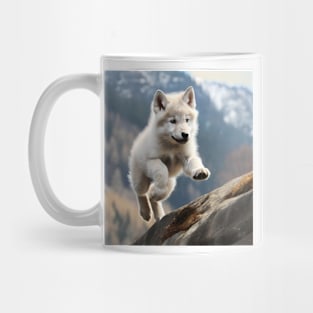 Leap of the Wolf Cub: Mountain Jump Adventure Mug